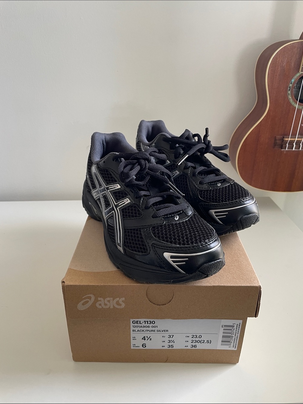 Asics Kids Black and Silver Mesh Lace-Up Sneakers